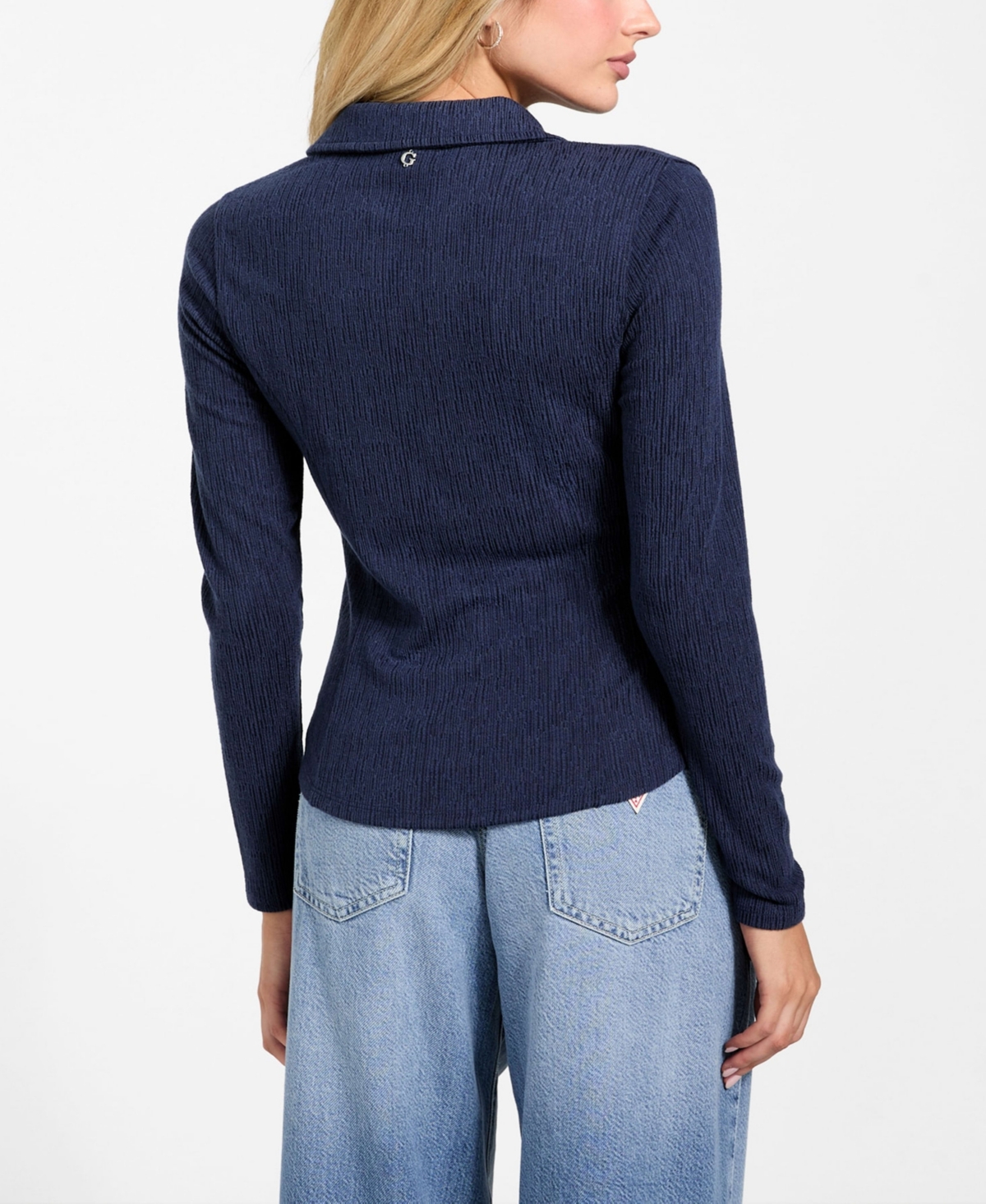 Guess Annida Corset Button-up Shirt In Blue