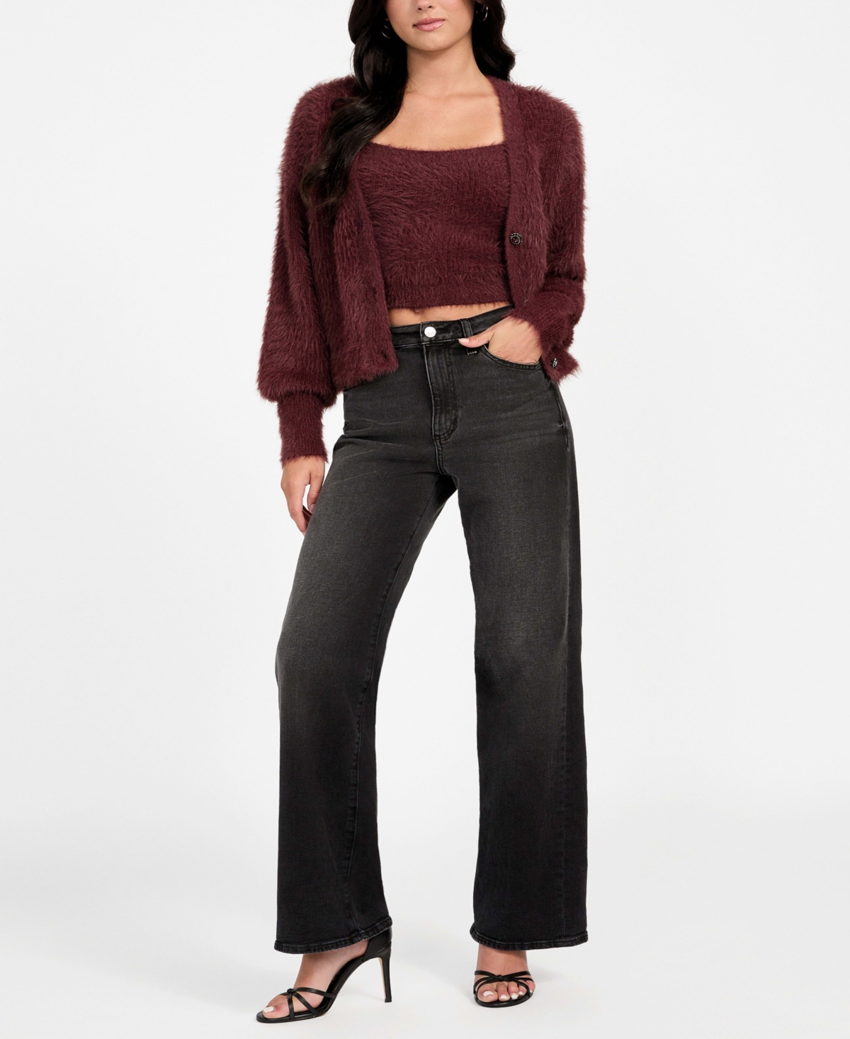 Guess Women's Cropped Bralette Sleeveless Sweater In Red