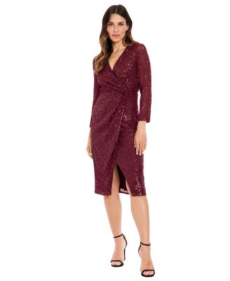Petite Sequin Side Ruched Surplice Neck Dress