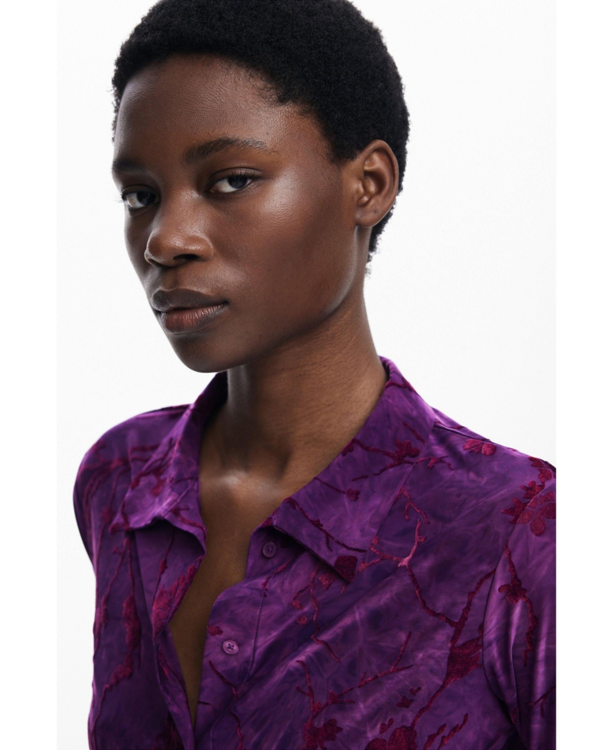 Desigual Floral Button-up Shirt In Purple