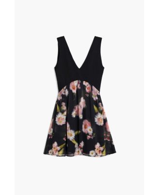 Women's Short dress with floral bimaterial