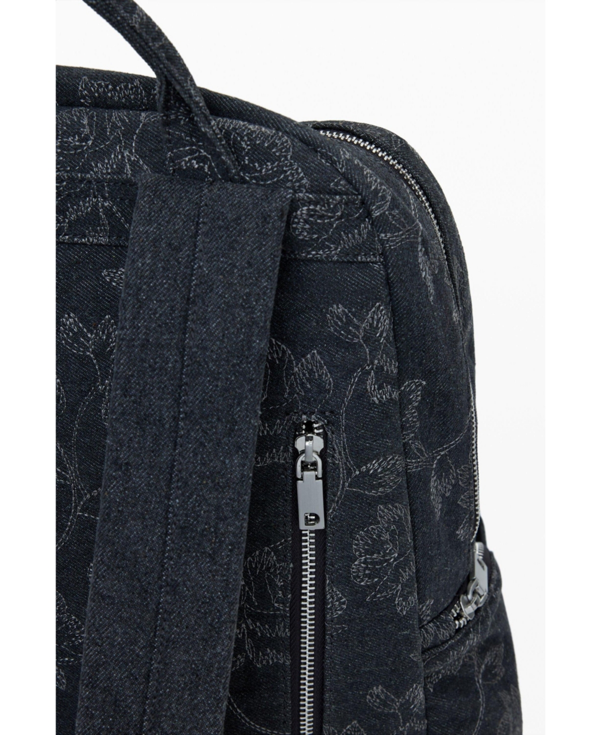 Desigual Large Embroidered Denim Backpack In Black