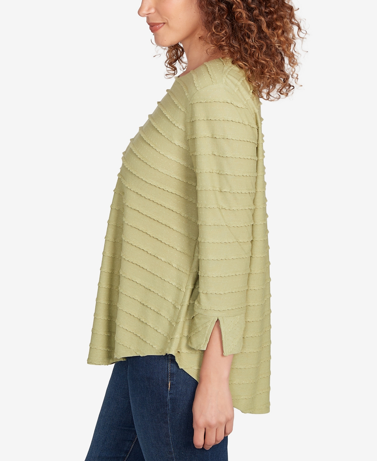 Ruby Rd. Petite Scalloped Jacquard Knit Top In Green
