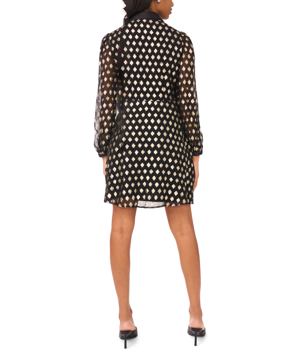 Msk Petite Collar Neck Long Sleeve Shirt Dress In Black