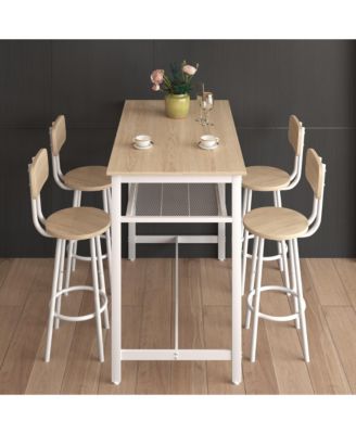 5 Piece Counter Height Table Set with Bar Table and 4 Chairs