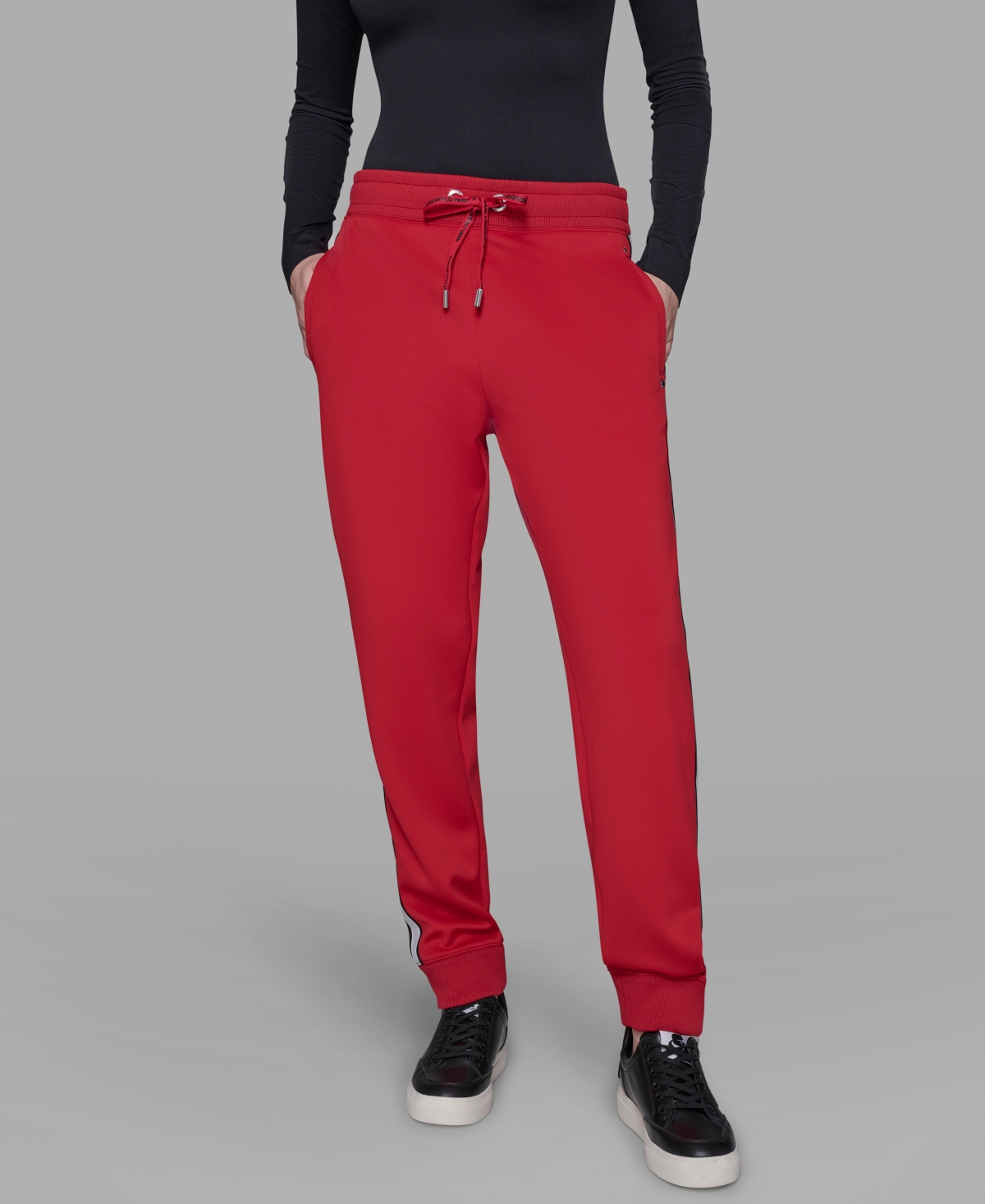 Karl Lagerfeld Women's Striped Drawstring Sweatpants In Red