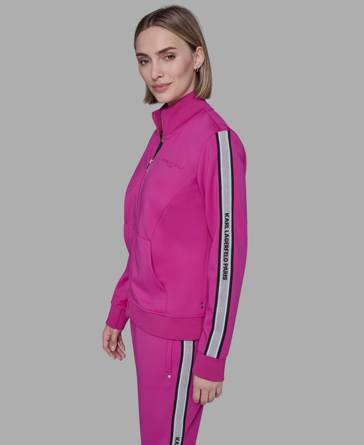 Karl Lagerfeld Womens Logo Tape Jogger Zip Up Jacket In Purple