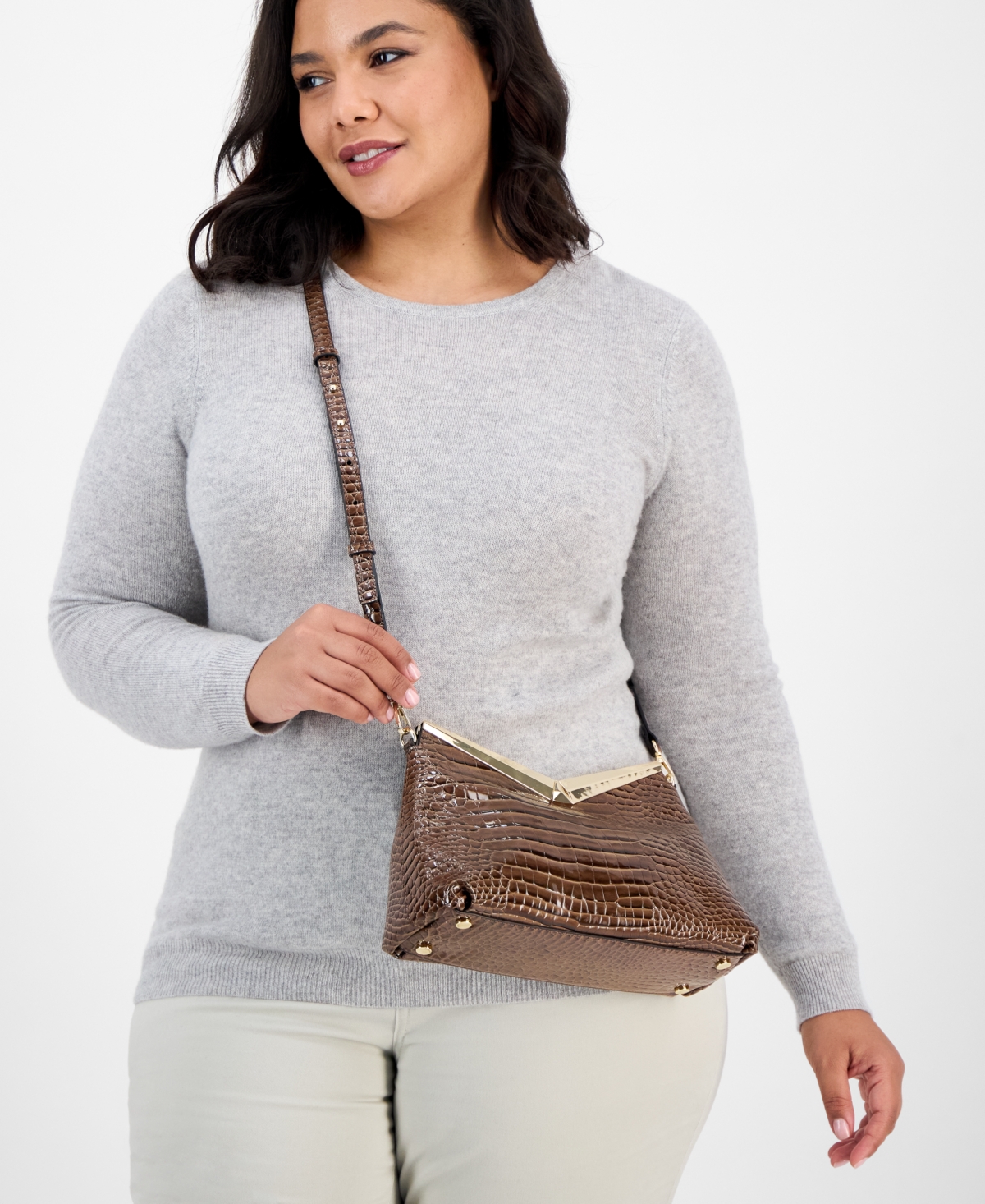 Inc International Concepts Bawdii Croc-embossed Shoulder Bag, Macy's Exclusive In Brown