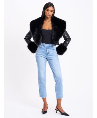 Women's Ziah Cropped Leather Jacket with Fur Collar