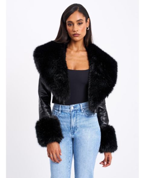 Женские куртки Miss Circle Ziah Cropped Leather Jacket with Fur Collar