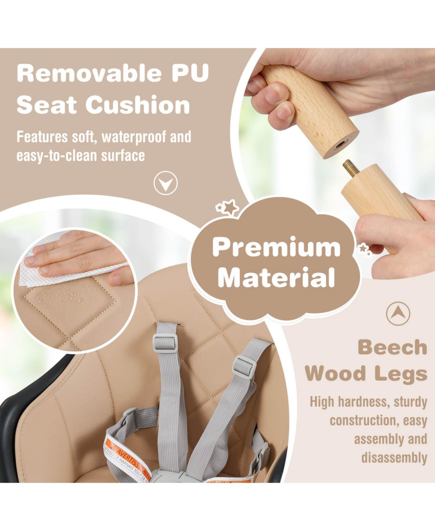 6-in-1 Convertible Wooden Baby Highchair Infant Feeding Chair with Removable Tray