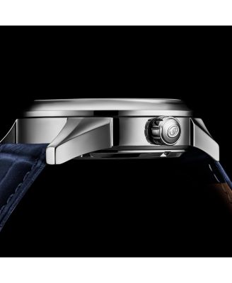 Vanguard 1019.02 Legacy Collection Dual Time Automatic Skeleton Watch 42mm Stainless Steel Blue Dial Leather Strap