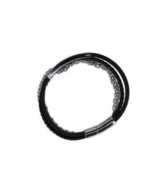 Loose Fit Zaid Metal and Leather Triple Strand Secure Clasp Bracelet