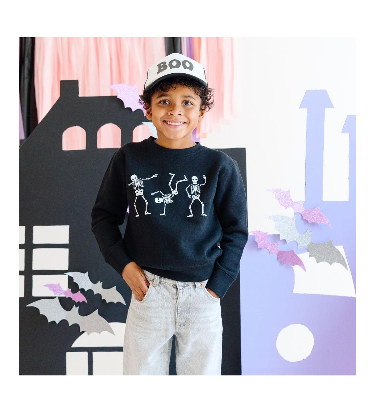 Sweet Wink Little and Big Boys Silly Skelly Glow The Dark Halloween Sweatshirt