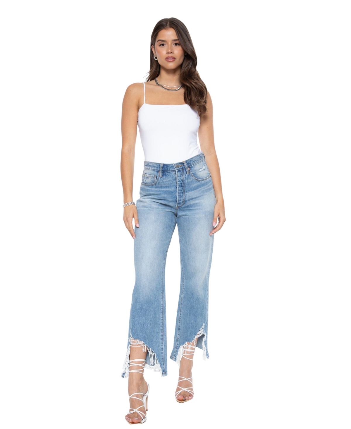 Blue Revival Women's Athens High Waisted Straight Leg Frayed Hem 100% Cotton Jeans