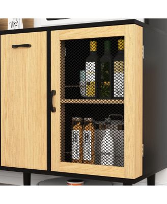 Buffet Sideboard Cabinet with Storage Door, Power Outlet and Wine Rack