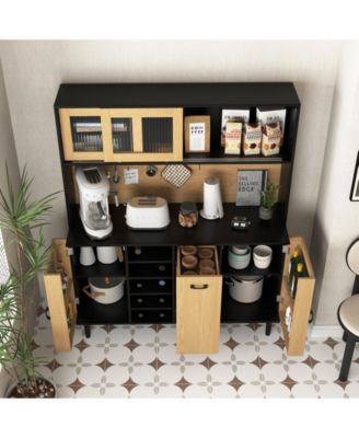 Buffet Sideboard Cabinet with Storage Door, Power Outlet and Wine Rack