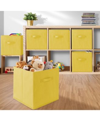 Set of 6 Collapsible Fabric Storage Cube Bins, Beige - 13" Foldable Cloth Baskets for Shelves and Cubby Organizers