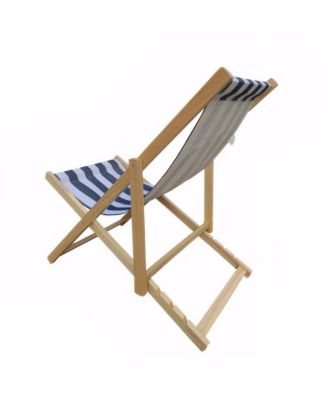 Populus Wood Folding Sling Chair with Broad Stripe Fabric for Outdoor Lounging