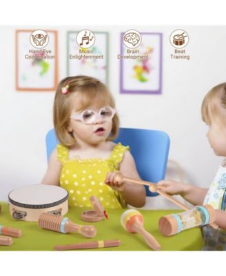 9-Piece Wooden Musical Instruments Set for Toddlers, Montessori Toys for Kids