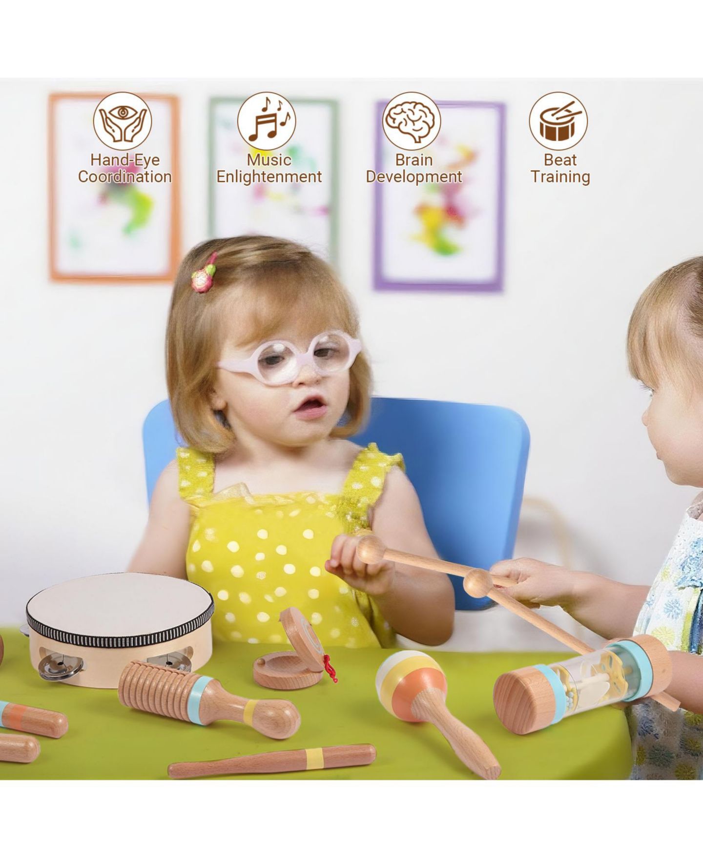 Детские игрушки SUGIFT Wooden Montessori Musical Instruments 9-Piece Set, Ages 1–5, цвет: Натуральный — фото 8