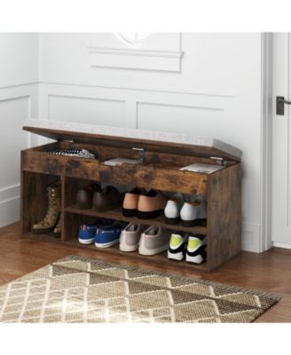 Shoe Bench Home Entryway Shoes Storage Bench w/ Padded Seat &amp; Hidden Storage