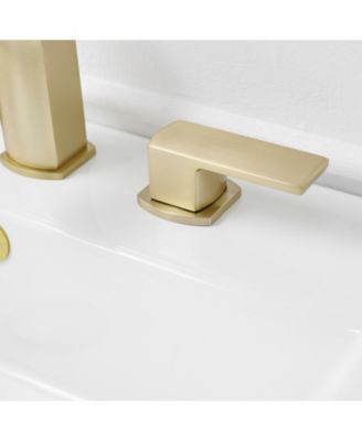 3 Holes Vanity Sink With Metal Drain Waterfall 8 in. Widespread Double Handle Gold Bathroom Faucet Set