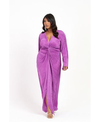 Women's Curve Plisse Flare Sleeve Midaxi Dress