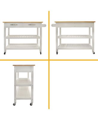 Mobile Kitchen Island Cart with Rubber Wood Top, Lockable Wheels and Storage Drawers