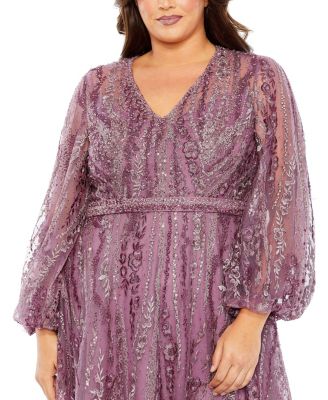 Women's V-Neck Puff Sleeve Embroidered A Line Gown