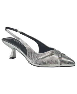 Womens Buckles Slingback Kitten Heel