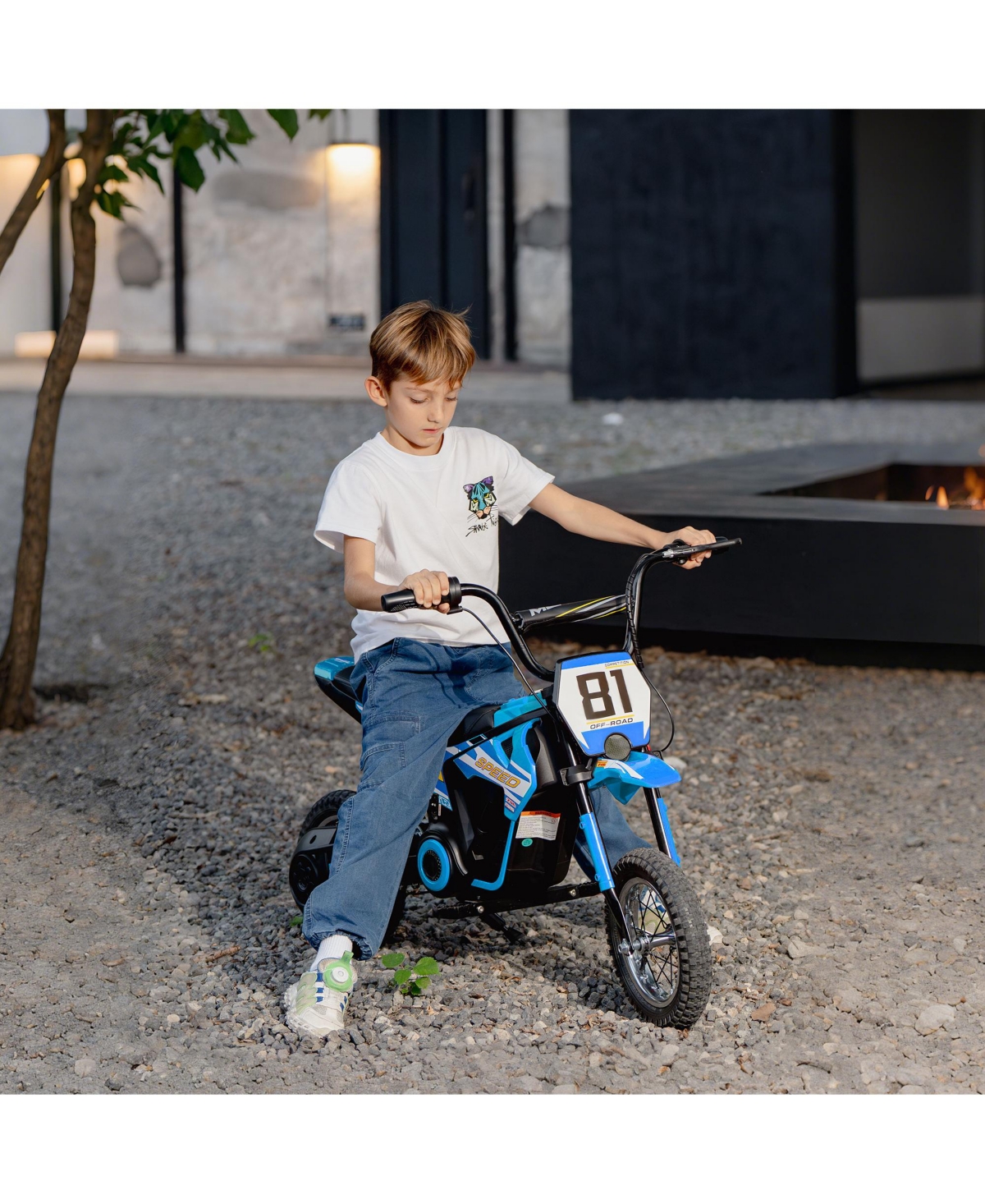 Qaba 24V Kids Motorcycle, Electric Dirt Bike with Rear Suspension,