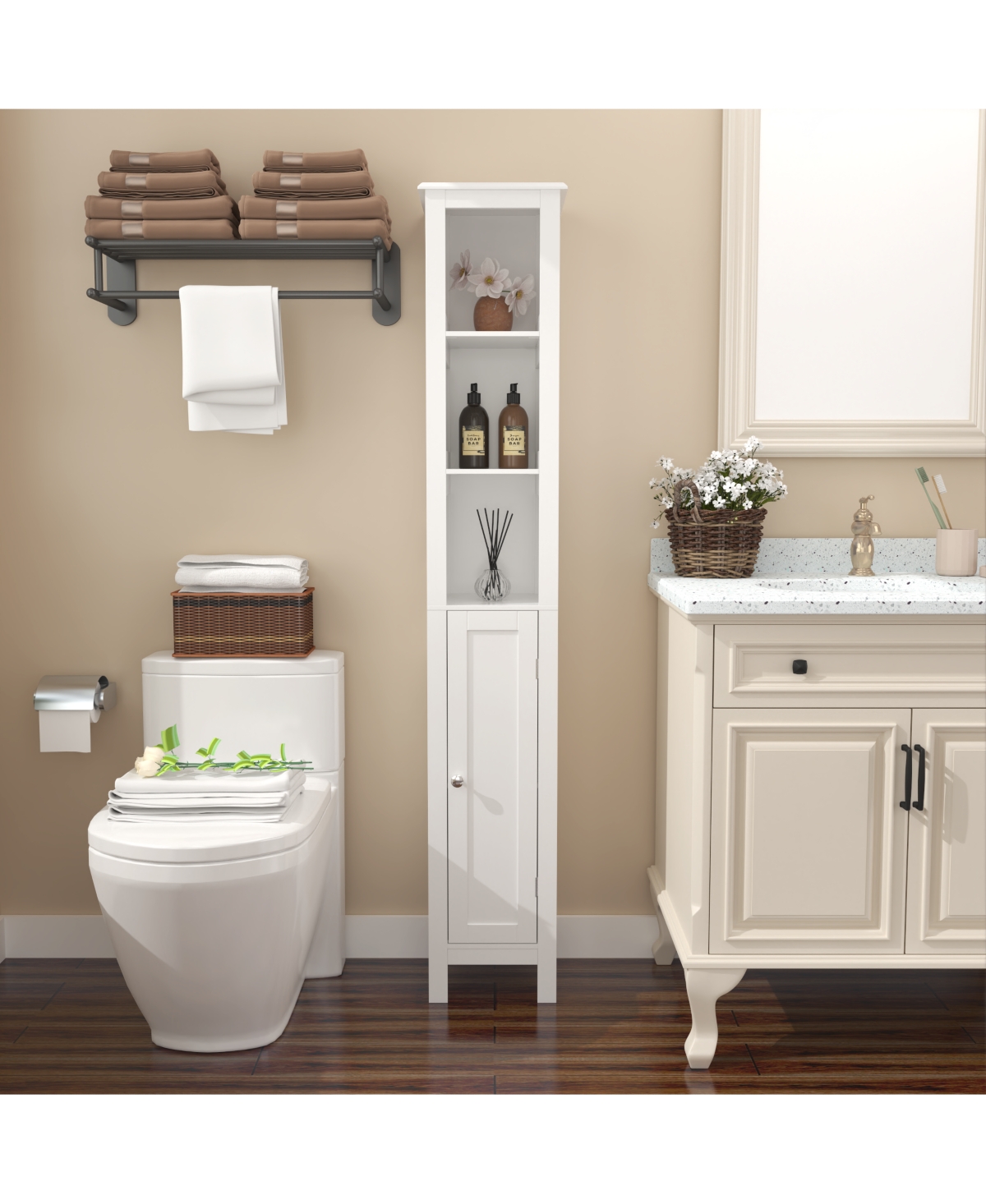 Casainc 66.92 in Slim Tall Bathroom Cabinet with Adjustable Shelves and 1 Door
