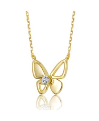 14K Gold Plated with Clear Cubic Zirconia Butterfly Design Necklace