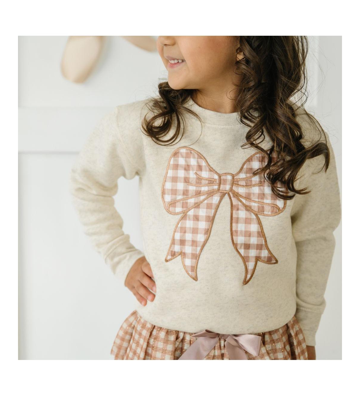 Sweet Wink Baby Girls Gingham Bow Patch Sweatshirt
