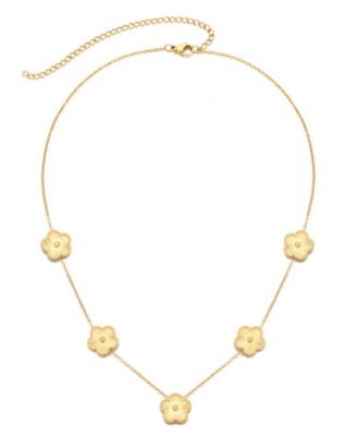 Tarnish Resistant Gold Five-Leaf Clover Station Necklace