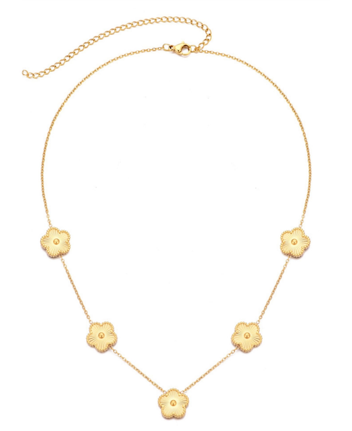 Adornia Tarnish Resistant 14k Yellow Gold Plated 5-leaf Clover Station Necklace In Gold
