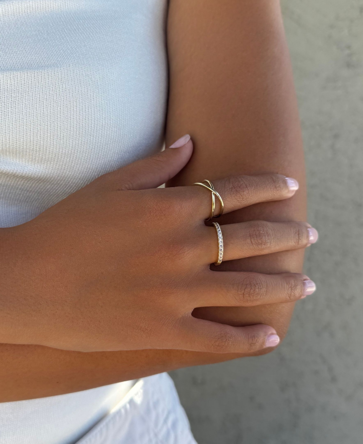 Adornia Gold Cubic Zirconia X and Eternity Ring Set