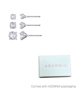 Silver Plated Cubic Zirconia Three-Solitaire Stud Earring Set