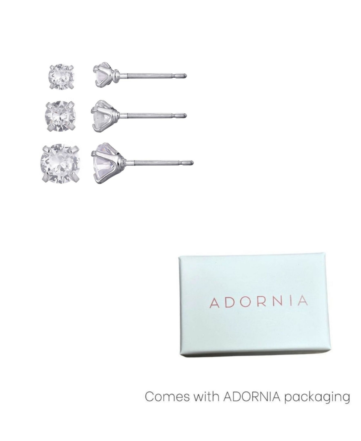 Adornia Silver Cubic Zirconia Three-solitaire Stud Earring Set In Gray