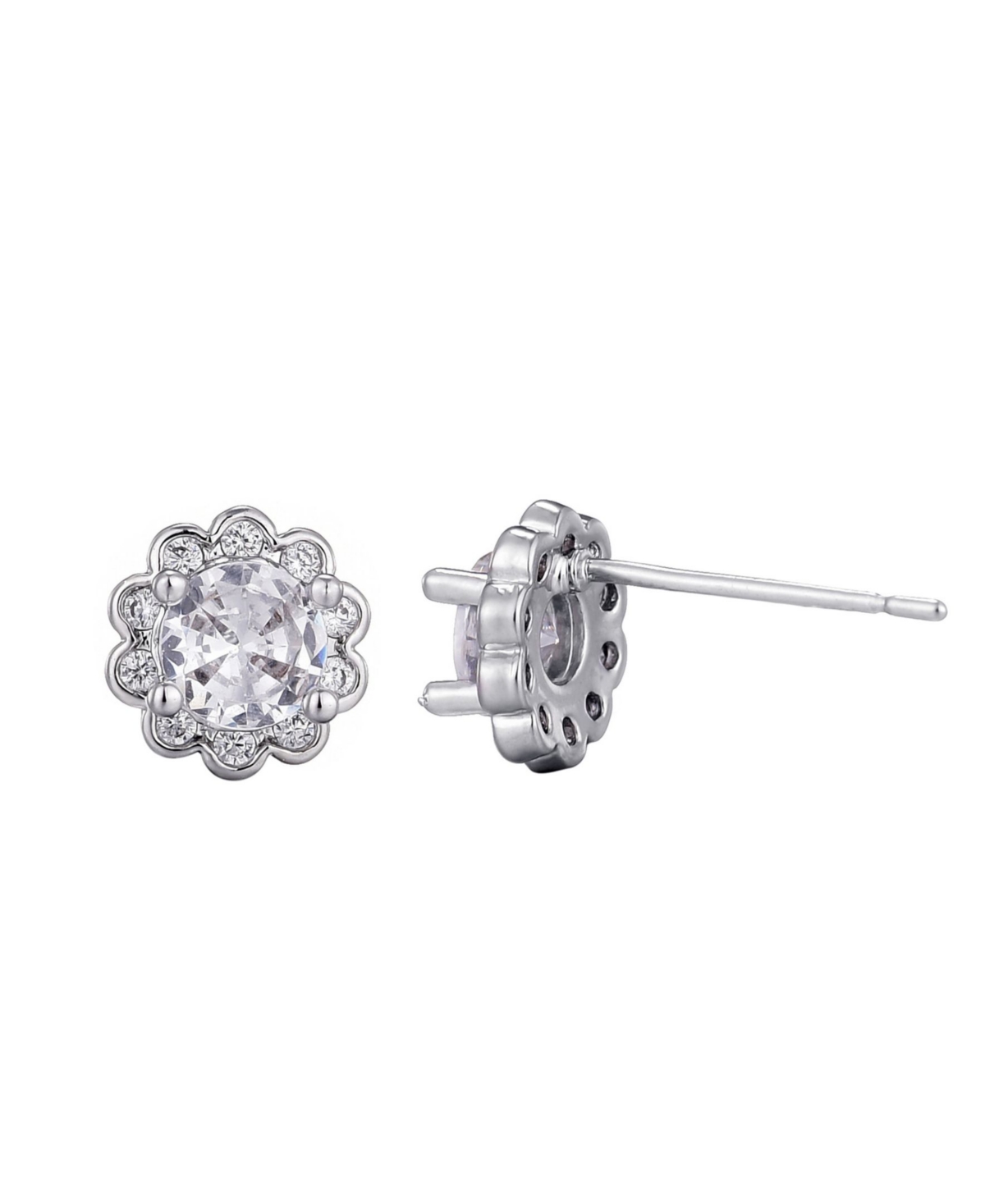 Adornia Silver Cubic Zirconia Floral Halo Stud Earrings In Metallic