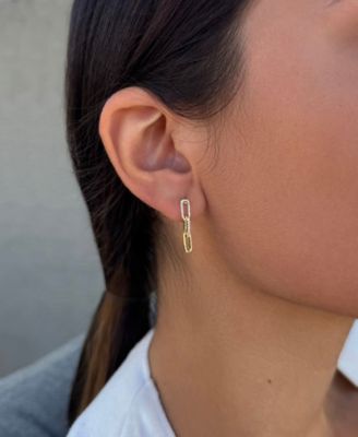 Gold Plated Cubic Zirconia Mini Paperclip Drop Earrings