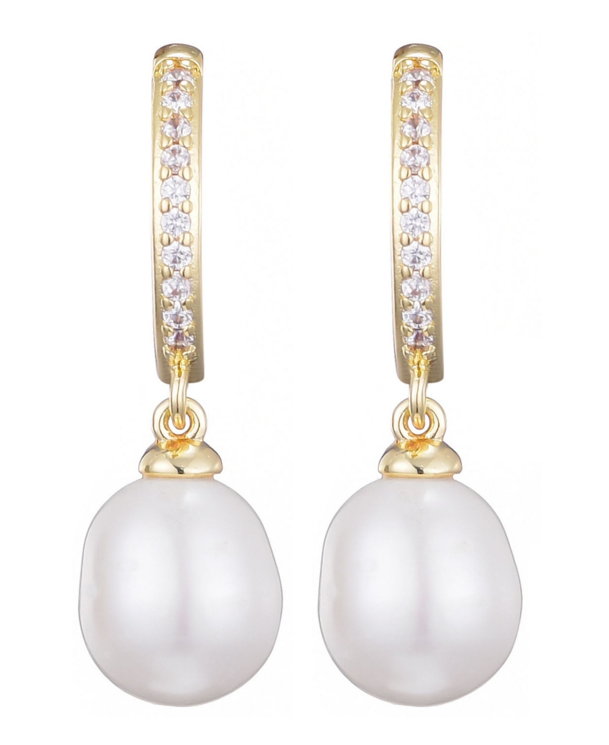Adornia 14k Gold Plated Cz Huggie Hoop Earrings With Freshwater Pearl Drop In Gold