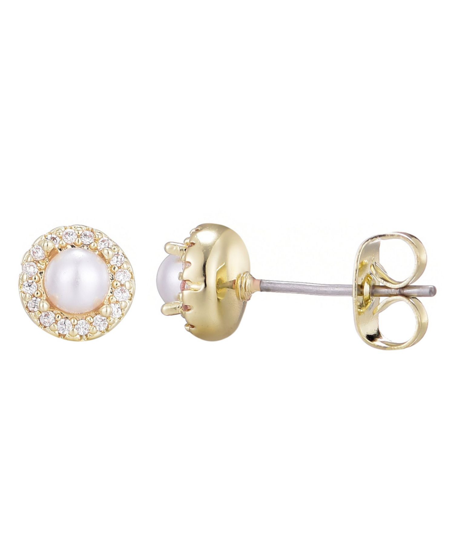 Gold Plated Cubic Zirconia Halo Stud Earrings