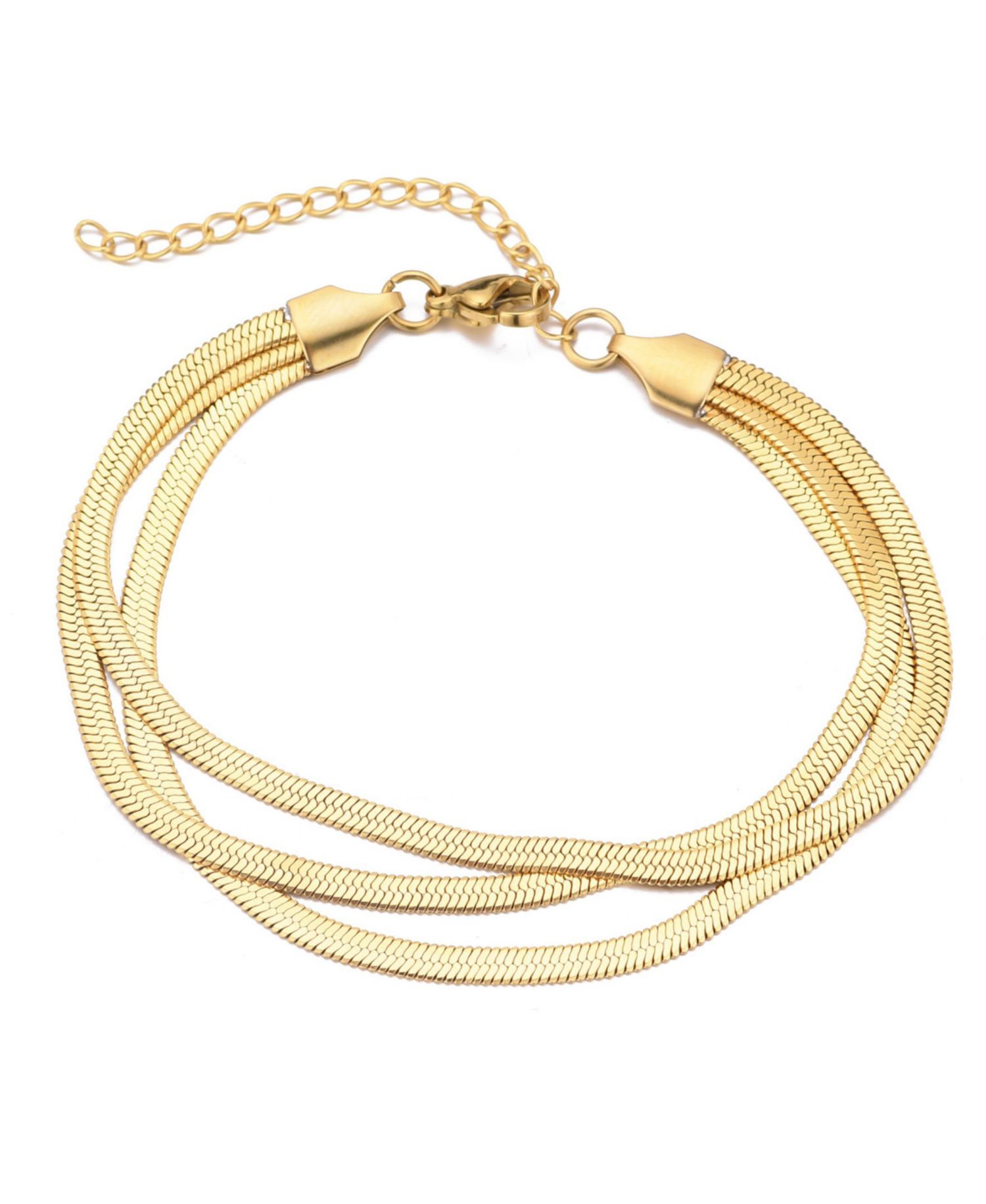 Tarnish Resistant Gold Plated Multi-Strand Herringbone Chain Bracelet
