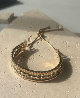 Gold Plated Adjustable Three-Line Cuff Bolo Bracelet