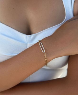 Gold Plated Cubic Zirconia Elongated Pave Link Bracelet