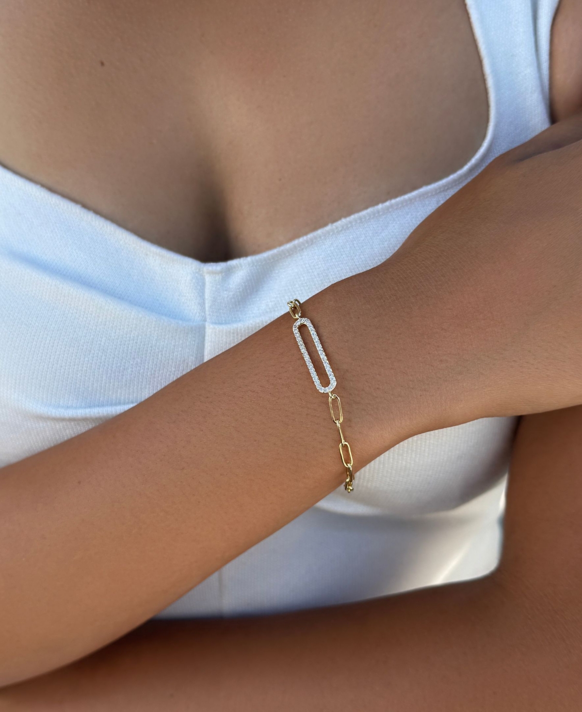 Adornia Gold Cubic Zirconia Elongated Pave Link Bracelet In Gold