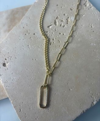 Gold Cubic Zirconia Mixed Chain Oval Pendant Necklace
