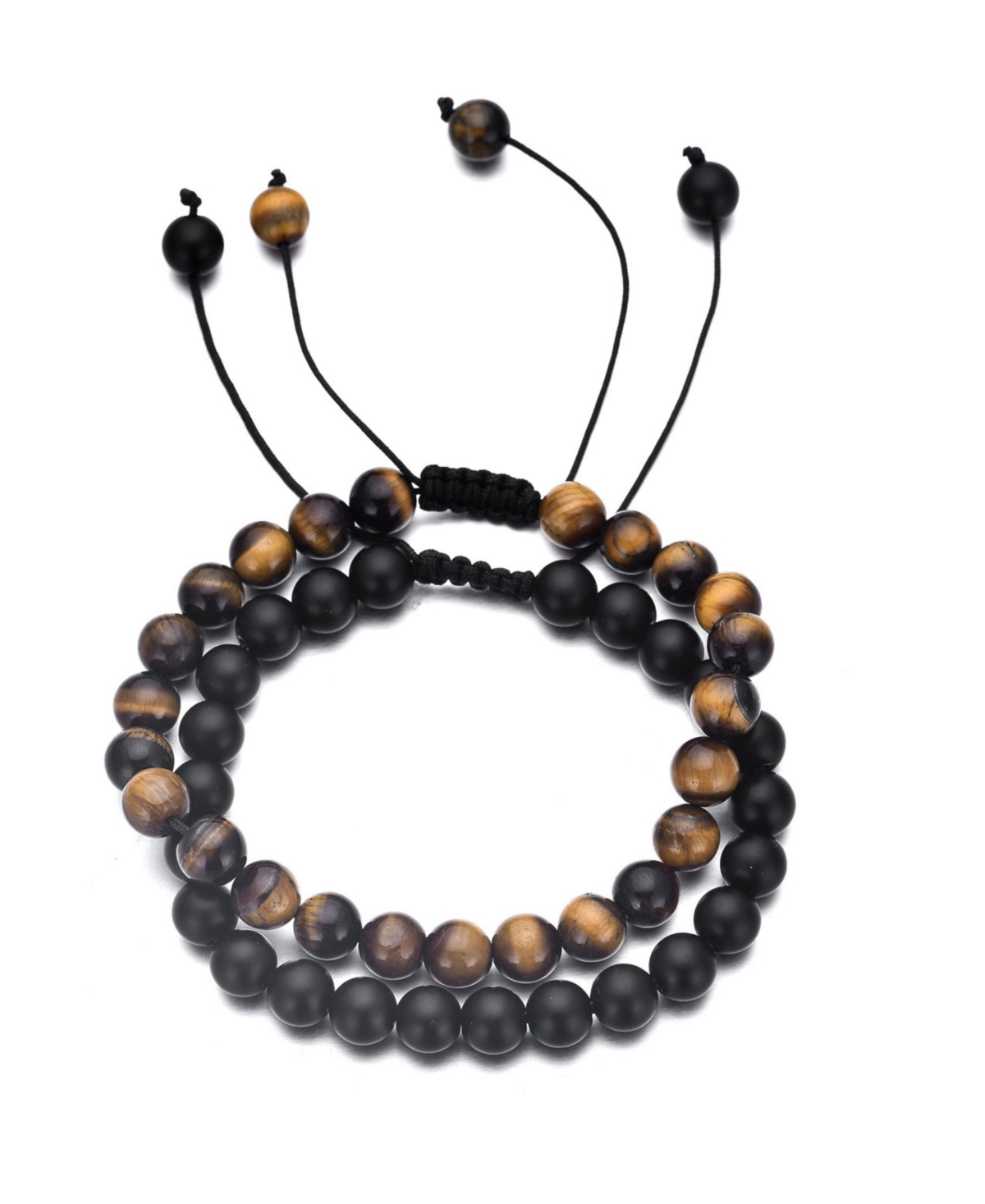 Adornia Adjustable Black And Tiger's Eye Bracelet Set In Multi